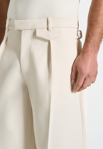 Pantalones Cortos Bermuda Plisados Color Crema para Hombre, Cintura Media, Elásticos, Cómodos, Casuales, de Algodón Oxford, Color Sólido, Transpirables, Tejidos - Product Image 5