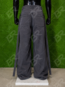 Pantalones vaqueros de mezclilla vintage para hombre, de cintura media, pierna ancha, lavado ácido, plisados, casuales, de ajuste holgado, tejidos, estilo streetwear de verano - Product Image 3