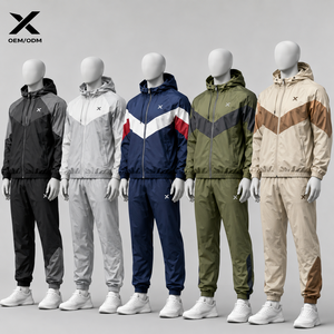 Ensemble coupe-vent X Sports City pour homme, tricoté, doublé ou non, respirant, décontracté, pour l'automne, en polyester, avec veste zippée intégrale et pantalon de jogging - Product Image 1
