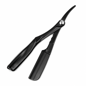 Navaja de barbero rosa y negra con logotipo personalizado, rasuradora plegable de colores, soporte profesional para navajas afiladas con cuchillas Feather - Product Image 5