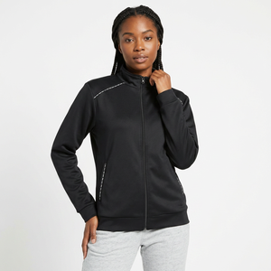 Veste de course noire à fermeture éclair intégrale avec détails de coutures blanches, col montant, style sportif, en polyester, pour l'automne - Product Image 6