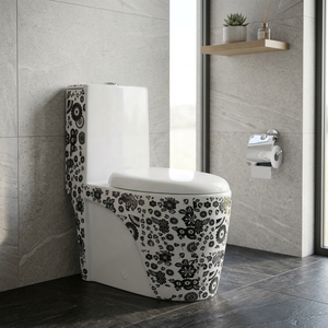 WC monobloc en céramique noir doré de luxe avec chasse d'eau siphonique pour la décoration de salle de bain d'hôtel de style arabe - Product Image 6