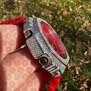 Charm_Jewells Luxury Stainless Steel Watch 40mm Case <b>Red</b> Silicone Band Analog Mechanical Men's Fashion Diamond Accents 10 Bar - Product Image 4