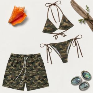 Dry Camo Print Beachwear - Summer Mesh Swim Trunks for <b>Men</b> and Tie-Side <b>Bikini</b> for Women - Product Image 1