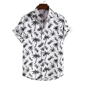 เสื้อเชิ้ตฮาวายแขนสั้นพิมพ์ลายทาง/ลายต้นไม้ แฟชั่นฤดูร้อนใหม่ สไตล์ลำลองสำหรับผู้ชาย ทรงเข้ารูป ปกคอพับได้ เหมาะสำหรับใส่ไปเที่ยวชายหาด - Product Image 3