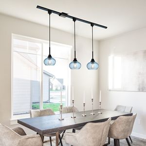 Suspension luminaire sur rail 3 lumières de type H avec abat-jour en verre à effet vague d'eau bleue, éclairage décoratif élégant, lustres et suspensions - Product Image 5