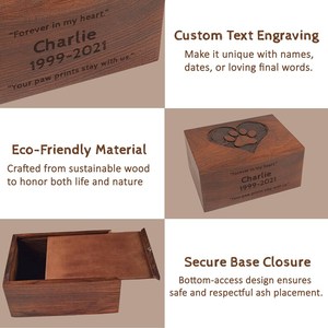 Urna rectangular de madera maciza hecha a mano para mascotas, con diseño de huella de pata grabada y corazón, para recuerdo conmemorativo de despedida. - Product Image 3