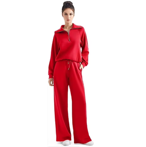 Women Black Quarter-<b>Zip</b> <b>Hooded</b> Tracksuit Set Full Sleeve Solid Color Casual Sweatpants With Drawstring Loose Fit Autumn Wear - Product Image 4
