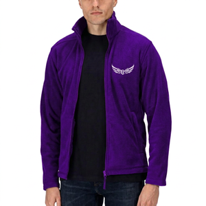 <b>Men's</b> <b>Navy</b> <b>Fleece</b> Jacket With Embroidered Wings Logo Stand Collar Zipper Front Casual Outdoor Wear Autumn Season - Product Image 3