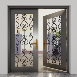 Porte d'entrée en fer forgé de luxe, porte d'entrée en acier et verre sur mesure, porte d'entrée extérieure décorative moderne pour villa, maison résidentielle - Product Image 3