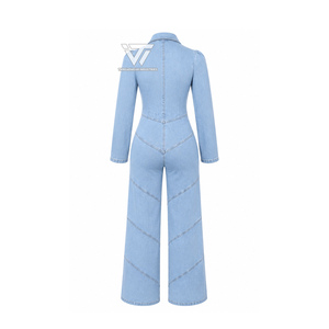 Mono vaquero ligero para mujer, manga larga, pierna ancha, cremallera frontal, informal, fabricante mayorista OEM ODM - Product Image 2