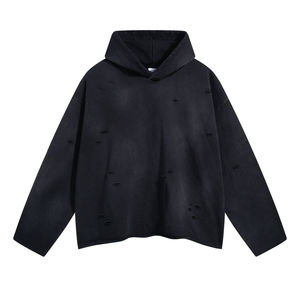 Sudadera con Capucha Oversize Tie-Dye para Hombre, 100% Algodón, Forro Polar, Color Sólido Desgastado, Estilo Urbano de Invierno, Transpirable - Product Image 2