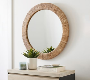 Espejo Redondo de Yute Natural Hecho a Mano con Marco de Seagrass, Decoración de Pared Estilo Bohemio, Hecho en Vietnam - Product Image 1