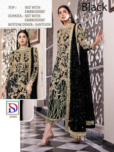 Vêtements indiens et pakistanais, robe longue Anarakali en tissu papillon avec broderie, travail de miroir, dentelle brodée, entièrement cousue - Product Image 3