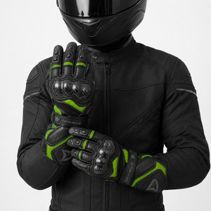 Guantes de Carreras DRAVELLE de Cuero, Dedos Completos, Verde y Negro, Transpirables, con Protección para la Palma, Cierre de Velcro, Unisex - Product Image 4