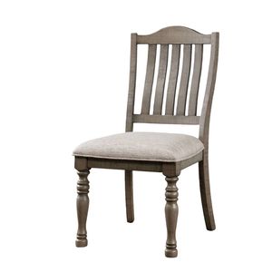 Sedie da Pranzo in Legno Massello Grigio Anticato, 2 Pezzi, Stile Transizionale con Gambe Tornite e Rivestimento in Tessuto per Arredamento Sala da Pranzo - Product Image 4