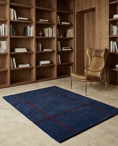 Tapis géométrique moderne en laine tuftée, moquette douce tuftée à la main avec motif quadrillé, poils moyens et envers en coton pour salon - Product Image 4