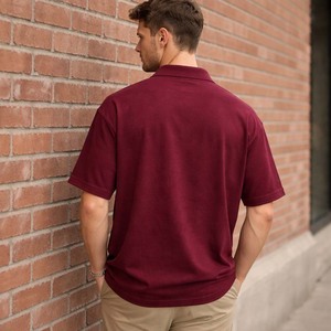 เสื้อเชิ้ตผู้ชายสีแดงเลือดหมู ผ้าถักกันยับ 100% ผ้าฝ้าย แขนสั้น สไตล์ลำลอง พิมพ์ลาย ทรงคลาสสิก - Product Image 5