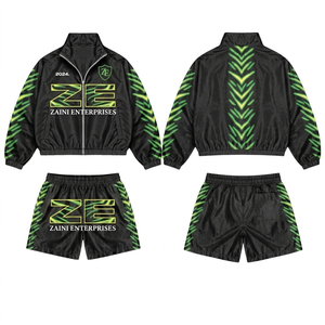 Ensemble court coupe-vent pour femme, 120 GSM, micro-polyester premium, noir et vert, panneau contrastant, impression par sublimation, logo personnalisé - Product Image 1