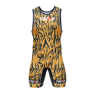 Custom Tiger Stripe <b>Wrestling</b> <b>Singlet</b> for <b>Men</b> Gold Black Sublimation Team Competition Uniform Personalized Logo OEM Sportswear - Product Image 1