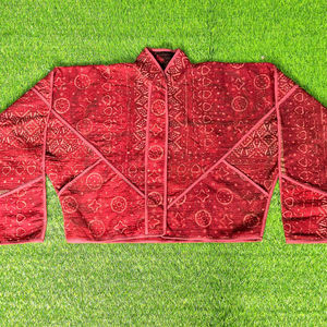 Handmade Kantha <b>Quilted</b> Varsity <b>Jacket</b> for Women | Eco-Friendly Vintage Cotton Argyle <b>Pattern</b> | All Seasons Sustainable Ethnic - Product Image 1