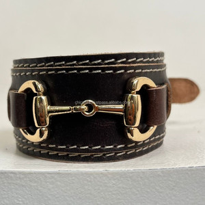 Charme de mode ton argent cheval Bit matériel avec boucle ardillon réglable femmes large Bracelet en cuir de vachette bijoux pour unisexe - Product Image 4