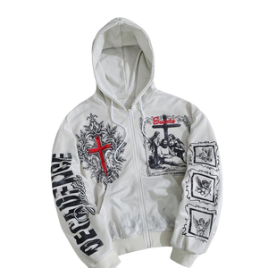 Custom Graphic Zip Up Hoodie Mens Y2K <b>Gothic</b> Streetwear Oversized Vintage Full Zip Sweatshirt Heavyweight Fleece Cross <b>Jacket</b> - Product Image 3
