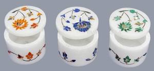 Petite boîte à bijoux en marbre blanc | Boîte décorative en pierre | Boîte en marbre très demandée | Boîte en pierre multicolore | Boîte d'exportation en gros - Product Image 1