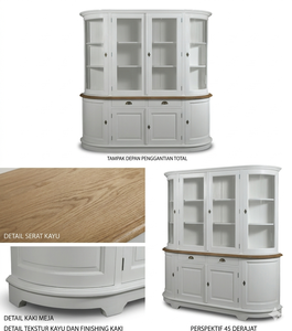 Pedroza Eco-Friendly Durable Elegant <b>Storage</b> <b>Cabinet</b> Solid Wood Curved Design Natural <b>White</b> Finish Glass Doors Dining Room - Product Image 5