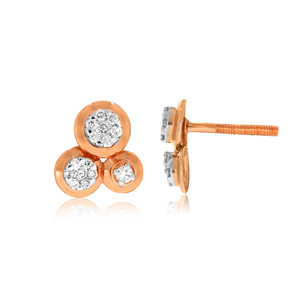 Pendientes de Oro Rosa de 14K con Triple Círculo y Diamantes Cultivados en Laboratorio de Corte Redondo, Joyería Fina para Uso Diario, Regalo para Mujer - Product Image 3