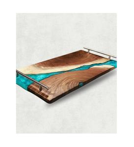 Plateau en bois et résine fait main de haute qualité, organisateur de comptoir, plateau à café personnalisé, plateau de service durable en bois et résine - Product Image 4