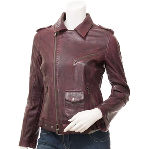 Chaqueta de Motociclista de Cuero Genuino para Mujer, Color Sólido, Cuello Camisero, Manga Larga, Cierre con Cinturón, Estilo Otoñal, Nuevo Color Personalizado - Product Image 1