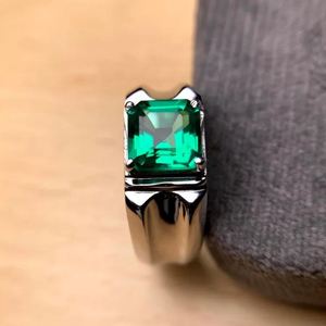 <b>Mens</b> Emerald Engagement <b>Ring</b> 925 Sterling <b>Silver</b> 14K Gold Plated 8MM Asscher Cut Green Emerald Gemstone Prong Setting Luxury - Product Image 3