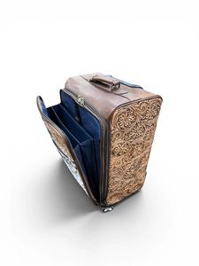 Wholesale Genuine Cowhide Leather Rolling Luggage <b>Suitcase</b> with Hand Tooled Western Floral Design - Product Image 4