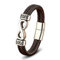 Bracelet tressé à la main en cuir véritable et acier inoxydable avec fermoir magnétique, gravable, pour homme, idéal soirées et clubs - Vente en gros