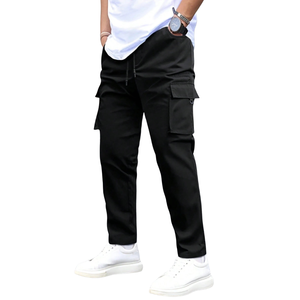 Custom Mens <b>Black</b> Cargo Jogger <b>Pants</b> Mid Waist Drawstring Elastic Multi Pocket Casual Utility Straight Leg <b>Work</b> Trousers Outdoor - Product Image 1