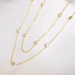 Round Natural Diamond Bezel Setting 1.5CT Gift For Her Station <b>Necklace</b> 14k Gold - Product Image 1