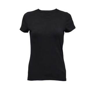 Camisetas de algodón y poliéster negras para mujer, al por mayor, con logotipo personalizado, de alta calidad, para verano, estilo urbano, modernas y transpirables, para chicas. - Product Image 1