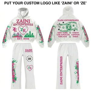 Men Tracksuit Premium 320 GSM Cotton Polyester Fleece <b>White</b> Custom DTF Screen Print Logo <b>Hoodie</b> Pant OEM ODM Set - Product Image 1