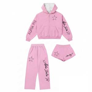 ชุดเซ็ตเสื้อฮู้ดและกางเกงขายาวผ้าฟลีซสำหรับผู้หญิง ขายส่ง ปักโลโก้รูปดาว สไตล์ลำลอง ทรงหลวม รับทำโลโก้ตามสั่ง - Product Image 3