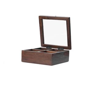LUCI Chic Square Tea <b>Box</b> Stylish With Glass and Functional for Organizing Your Favorite Teas for Tea Fans Wooden Jewelry <b>Box</b> - Product Image 2