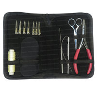 Kit d'outils professionnels en acier inoxydable argenté pour extensions de cheveux, comprenant un pince à sertir les perles à 2 trous, une pince à sertir les perles plates et un enfileur de boucles de fil
