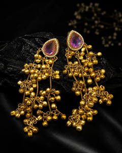 ขายส่งระฆังทองเหลืองชุบทองโบราณแบบโบฮีเมียน ต่างหูระย้าแบบยาวสำหรับงานแต่งงานของผู้หญิง ประดับด้วยโทแพซ ทำมือ สไตล์ชาติพันธุ์ ประดับมุกเทียม - Product Image 4