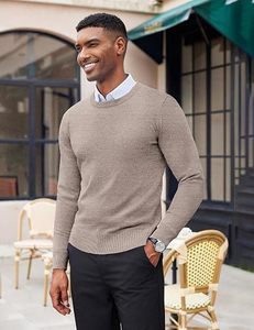 เสื้อสเวตเตอร์ถักสีพื้นสำหรับผู้ชาย แขนยาว ใส่ได้ในฤดูใบไม้ร่วง - Product Image 3