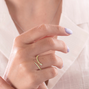 14K Solid Gold Bypass Ring Open <b>Wrap</b> Lab Grown Diamond Ring Leaf Tip Designer Ring for Women - Product Image 2