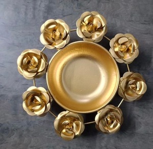 <b>Decorative</b> Metal Candle Bowl With Hammered Finish For Dining <b>Table</b> Centerpiece And Candle Display Use - Product Image 2