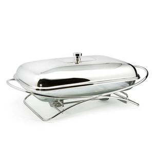 Recipiente para calentar comida tipo buffet de acero inoxidable premium con tapa y soporte para combustible para catering, bodas y eventos. - Product Image 1