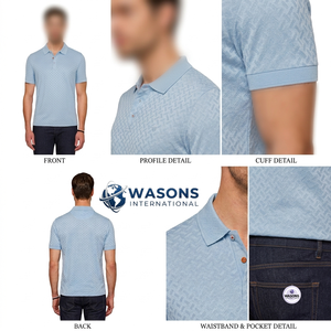 เสื้อโปโลแขนสั้นผู้ชาย Wasons Premium ลายพิมพ์เรขาคณิตสีฟ้าอ่อน - Product Image 3