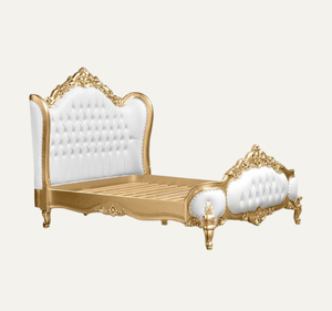 Cama King Size Clásica Europea de Lujo, Tapizada en Blanco, Madera de Caoba Sólida Tallada a Mano con Acabado Dorado, Muebles de Dormitorio Ensamblados - Product Image 3