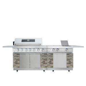 Parrilla de Gas de Acero con 6 Quemadores y Piedra Cultivada, con Quemador Lateral y Plancha, 9 Pies, para Exteriores, Certificada por CSA - Product Image 1